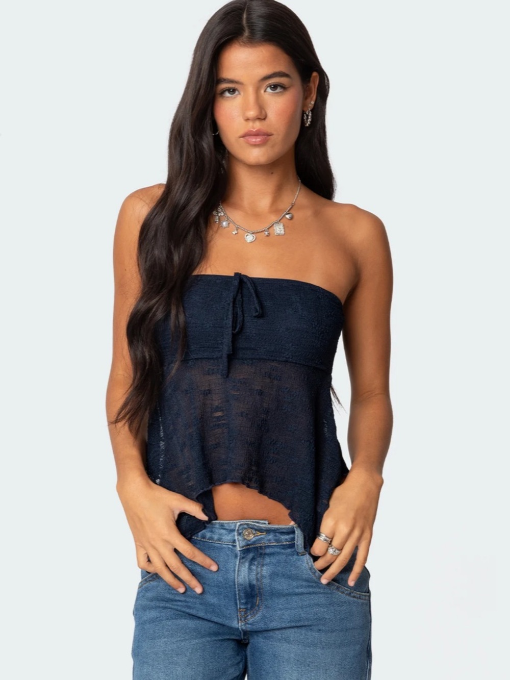 Edikted Embroidered Sheer Strapless Top Size Small